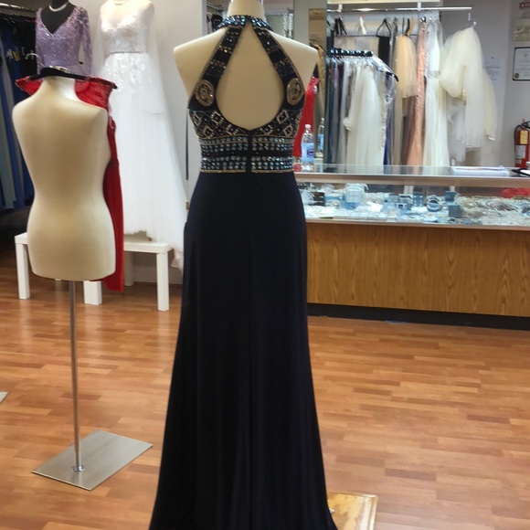Navy prom dress with rhinestones - Picture 4 of 8